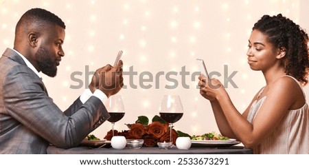 Similar – Image, Stock Photo Couple using smartphone together on bench