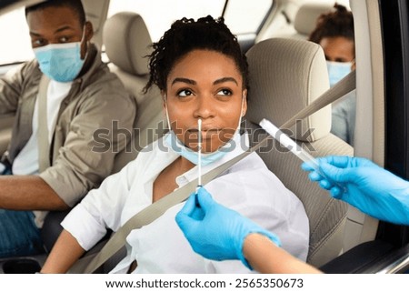 Similar – Image, Stock Photo Coronavirus drive-thru PCR test