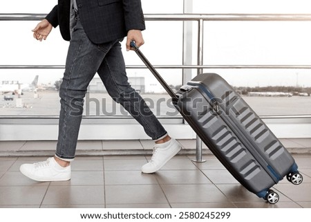 Similar – Image, Stock Photo Unrecognizable man walking on roadside on crossing