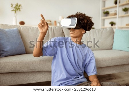 Similar – Image, Stock Photo Boy exploring cyberspace in VR glasses