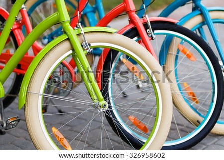 Similar – Image, Stock Photo Bikes in a row at the roadside