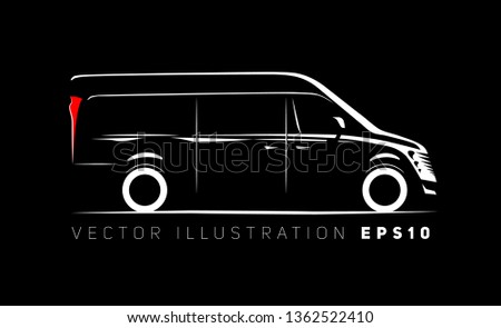 minibus, bus simple side view schematic image on black background	