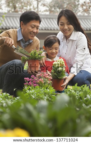 Happy family in garden