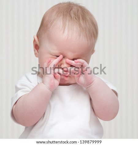 Similar – Image, Stock Photo Caucasian blonde baby seven months old lying on bed at home. Kid wearing cute clothing yellow color