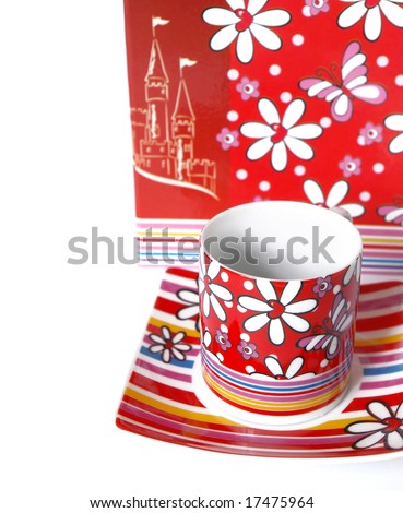 Tea cups in gift packing isolated on a white background