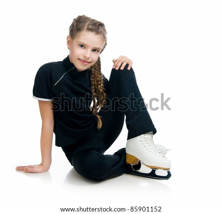 Happy Young Girl Figure Skating. Isolated. Stock Photo 85901152 ...