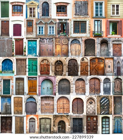photos of doors and windows of the old districts of Europe