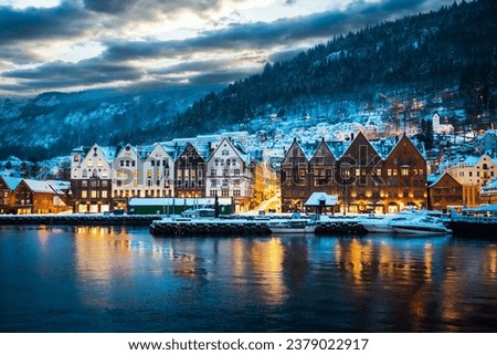 Similar – Foto Bild Stadtbild von Bergen, Norwegen. Architektur Hintergrund