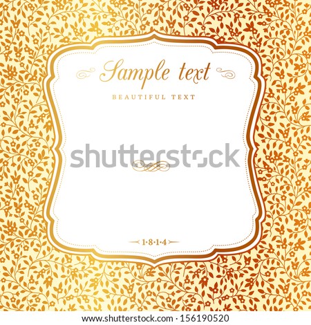 Beautiful frame background with silhouettes of small golden flowers. Vector illustration.
