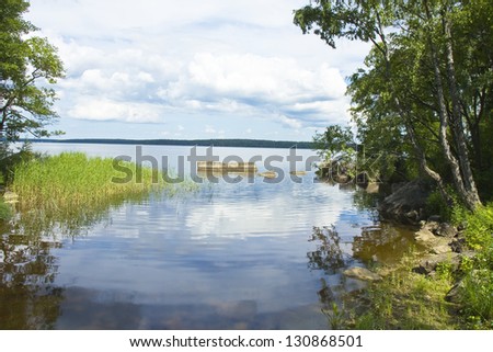Summer landscape recorded in park Monrepo near town Vyborg in Russia on bank of Gulf of Finland.