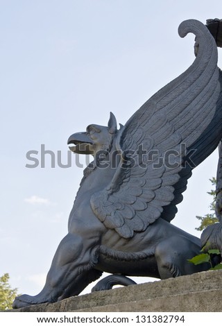Moscow, sculpture of gryphon in mansion Kuzminki.