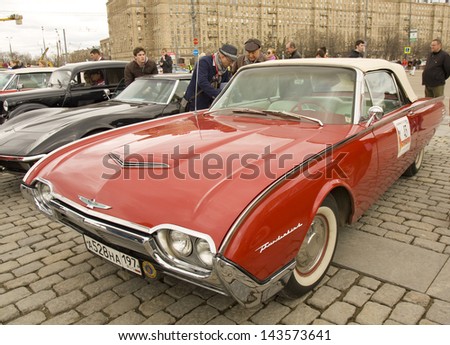 MOSCOW - APRIL 21: retro car ford thunderbird on rally of classical cars on Poklonnaya hill,  April 21, 2013, in town Moscow, Russia.