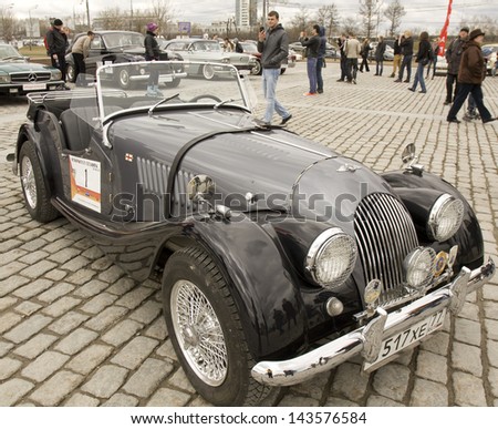 MOSCOW - APRIL 21: retro car morgan on rally of classical cars on Poklonnaya hill,  April 21, 2013, in town Moscow, Russia.