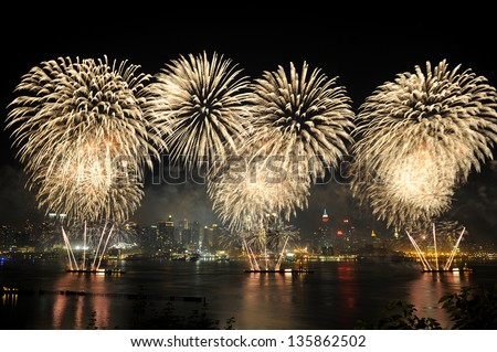 Independence Day Fireworks over the Hudson River in New York City