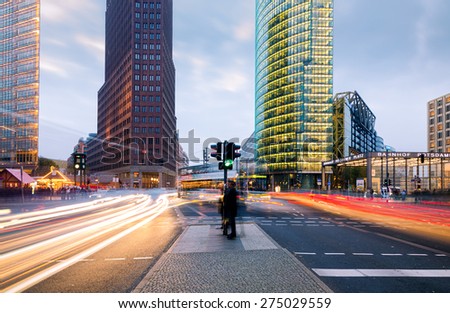 BERLIN, GERMANY - NOV 15: Potsdamer Platz and railway station in Berlin, Germany on November 15, 2014. It\'s a one of the main public square and traffic intersection in the centre of Berlin