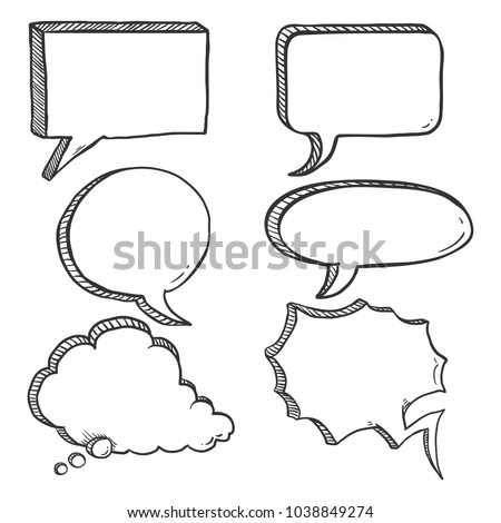 Vector Set of Black Sketch Comics Speech Bubbles. Penciling Hand Draw Comix Balloons.