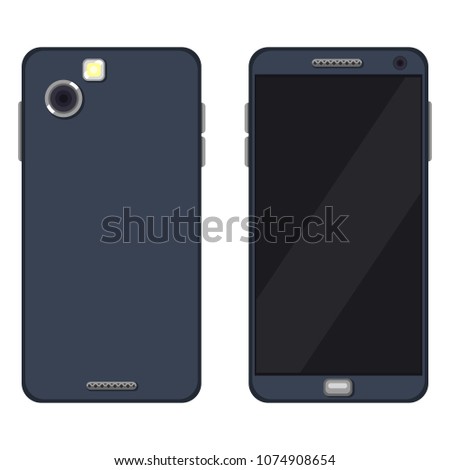 Vector Set of Flat Smartphone Illustrations. Back and Front View.
