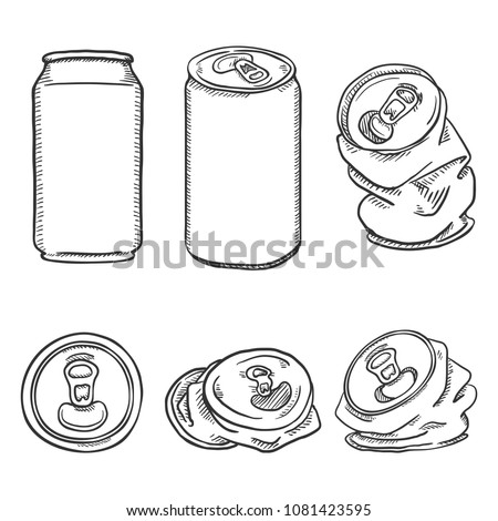 Vector Set of Black Sketch Aluminium Can Illustrations