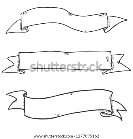 Vector Set of Black Sketch Ribbons. Blank Banners.