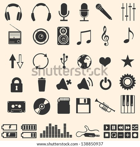 vector set of 46 music icons