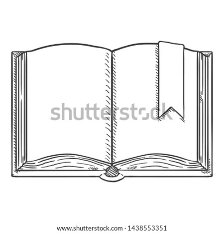 Vector Sketch Illustration - Open Book With Bookmark on White Background