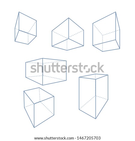 3d Line Cubes and Parallelepipeds. Vector Set of Outline Perspective Drawing