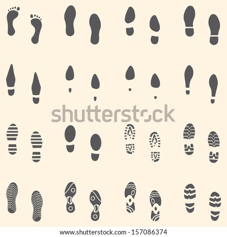 vector set of 16 footprint shoes icon 