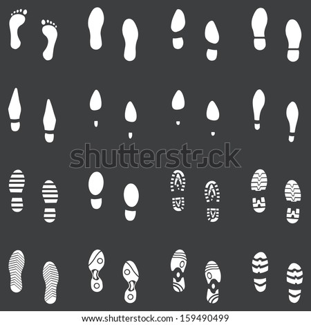 vector set of 16 white footprint shoes