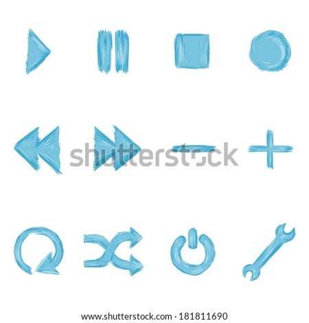 Vector Set of Blue Paint Audio Player Buttons