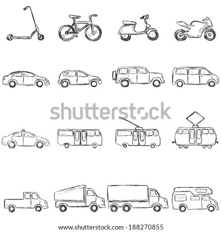 Vector Set of Sketch Ground Transportation Icons