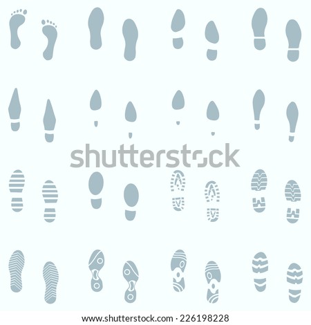 Vector Set of 16 Shoes Footprint  in the Snow