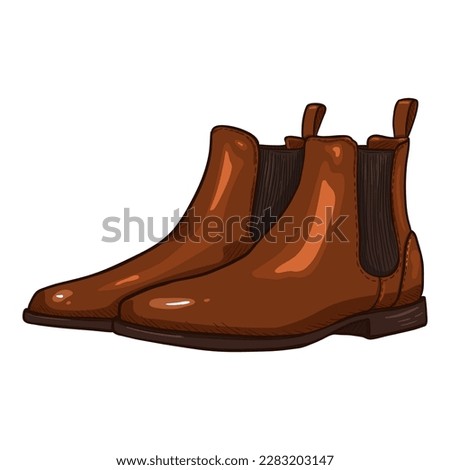 Vector Brown Leather Shoes. Cartoon Classic Chelsea Boots.