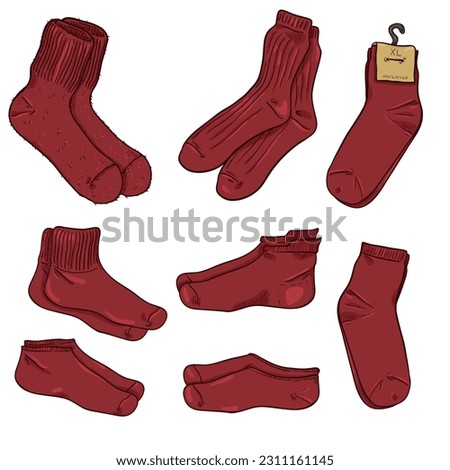 Vector Cartoon Set of Different Style Red Socks.