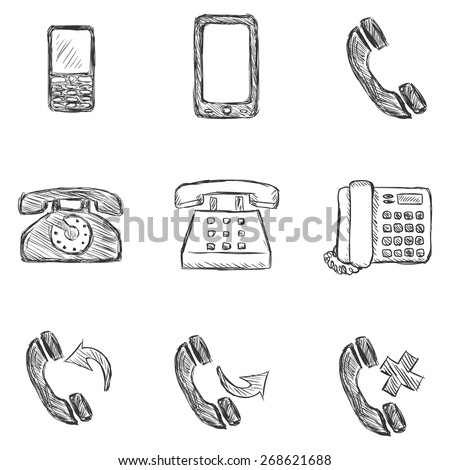 Vector Set of Sketch Telephone Icons