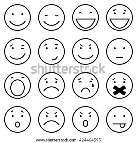 Vector Set of 16 Outline Emoticons