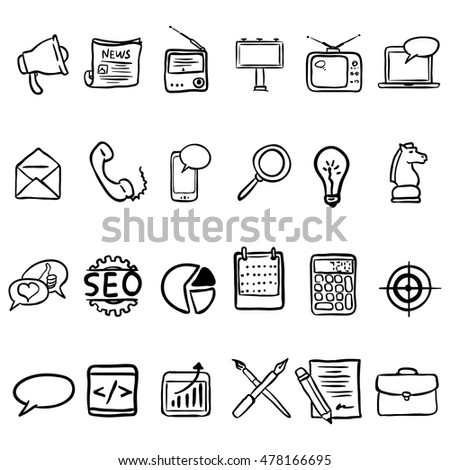 Vector Set of Black Doodle Advertising Icons