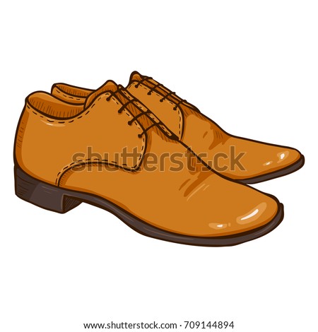 Vector Cartoon Illustration - Pair of Brown Leather Men Shoes