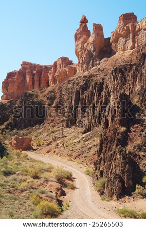 Road in castle valley, Charyn canyon, Kazakhstan