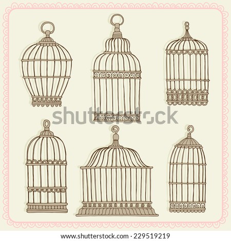 Set with vintage bird cage.