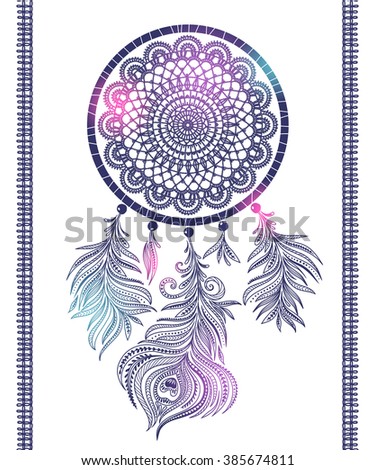 Dream Catchers. Doodle Drawing. Peacock Feather. Stock Vector ...