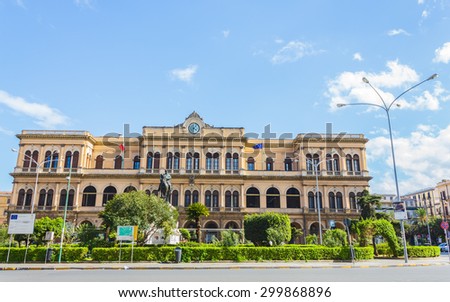 PALERMO, SICILY, ITALY- APRIL 4: Building of Palermo train station on April 4, 2015. Palermo is capital of both the autonomous region of Sicily and the Province of Palermo, Italy.