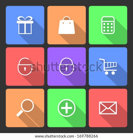 Shopping Icons set with Long Shadow