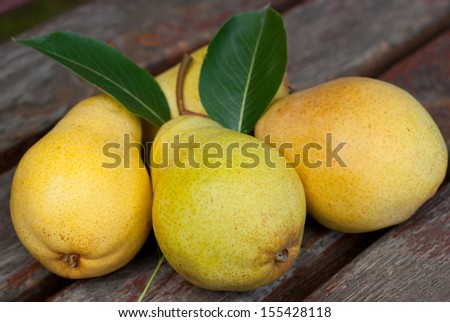 Juicy pear and pear leaves
