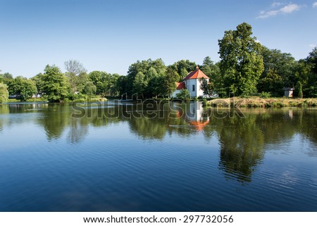 Church on the water in Zwierzyniec, Poland