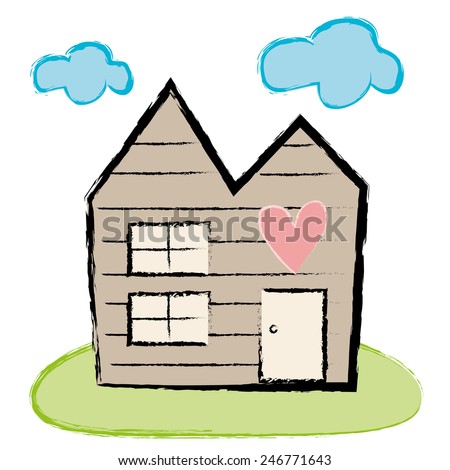 Home sweet home. Concept houses and cloud. Bright cartoon wallpaper in vector.