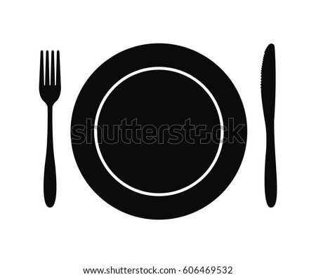cutlery. Plate fork and knife vector silhouette