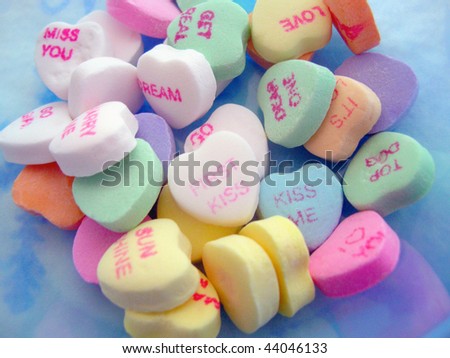 A pile of candy hearts for valentine\'s day