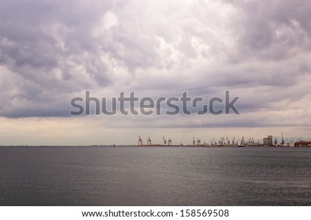 Cloudy sky over the harbor of Thessaloniki, Greece, in autumn