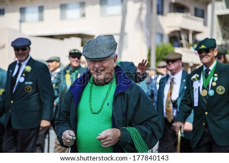 SAN DIEGO, CA, USA -Â?Â? MARCH 16, 2013: Group of people dressing up at St. Patrick\'s Day Parade on March 16, 2013 San Diego, CA. This event has become one of the largest single-day events in San Diego.