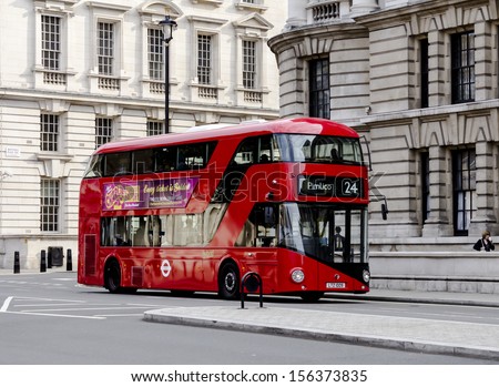 LONDON - JULY 5, 2013: A new London Bus on a road in London on route to Pimlico on July 5 2013